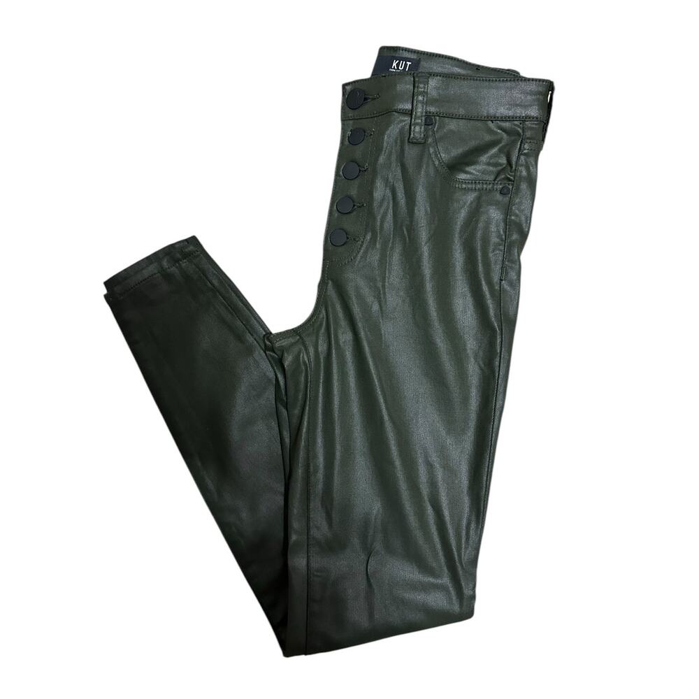 KUT from the Kloth Mia High Waist Coated‎ Skinny Jeans in Olive size 2
